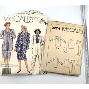 Vintage 1980s McCall's sewing pattern #3274 size 16.5 18.5 20.5 pant shirt skirt